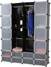Load image into Gallery viewer, Kleiderschrank mit 18 Fächern, Schwarz