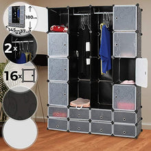 Load image into Gallery viewer, Kleiderschrank mit 18 Fächern, Schwarz