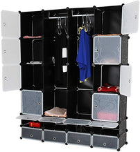 Load image into Gallery viewer, Kleiderschrank mit 18 Fächern, Schwarz