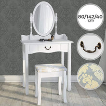 Load image into Gallery viewer, Schminktisch mit Hocker Spiegel Schminkkommode Frisierkommode Frisiertisch Hocker Kosmetiktisch Sc