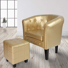 Load image into Gallery viewer, Chesterfield Sessel Hocker Braun Rautenmuster