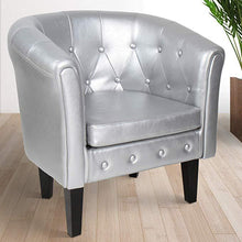 Load image into Gallery viewer, Chesterfield Sessel Hocker Silber Rautenmuster