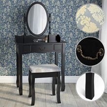 Load image into Gallery viewer, Schminktisch mit Hocker und Spiegel Schwarz