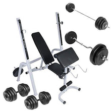 Load image into Gallery viewer, Hantelbank mit 30kg Kurzhanteln, 60kg Langhantel und 30kg Curlhantel
