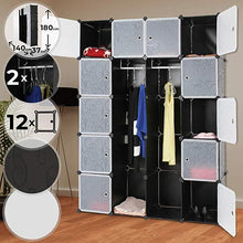Load image into Gallery viewer, Kleiderschrank mit 14 Fächern Schwarz
