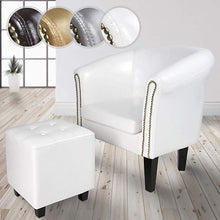 Load image into Gallery viewer, Chesterfield Sessel Hocker Weiß Zierknöpfen
