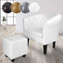 Load image into Gallery viewer, Chesterfield Sessel Hocker Weiß Rautenmuster
