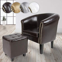 Load image into Gallery viewer, Chesterfield Sessel Hocker Braun Zierknöpfen
