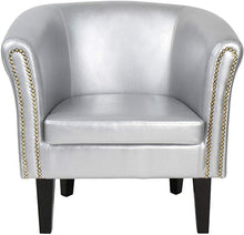 Load image into Gallery viewer, Chesterfield Sessel Hocker Silber Zierknöpfen

