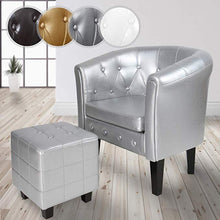 Load image into Gallery viewer, Chesterfield Sessel Hocker Silber Rautenmuster
