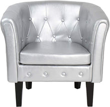Load image into Gallery viewer, Chesterfield Sessel Hocker Silber Rautenmuster
