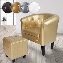 Load image into Gallery viewer, Chesterfield Sessel Hocker Gold Rautenmuster
