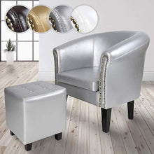 Load image into Gallery viewer, Chesterfield Sessel Hocker Silber Zierknöpfen
