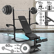 Load image into Gallery viewer, Hantelbank mit 60kg Langhantel Set
