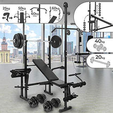 Load image into Gallery viewer, Hantelbank mit 40kg Kurzhanteln und 20kg Langhantel
